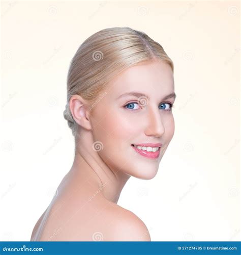 Personable Beautiful Woman With Perfect Smooth Skin Portrait Stock