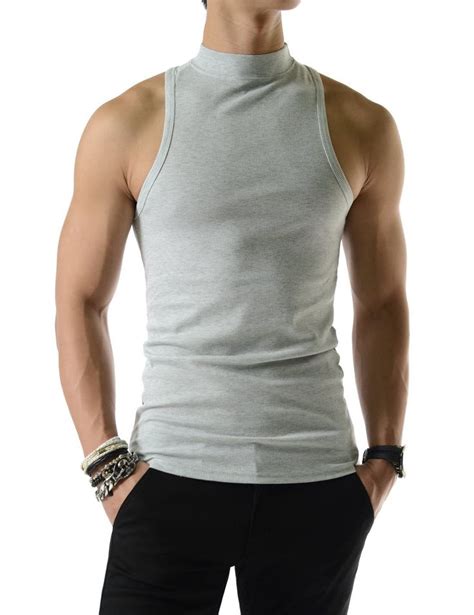 Mens Slim Fit Sexy High Neck Tank Top 100 Cotton Sleeveless Tshirts Stylish Mens Outfits