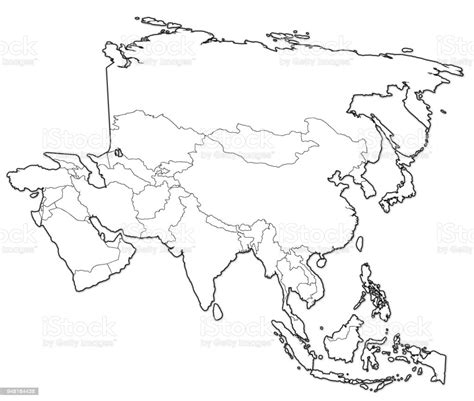 Ilustración De Mapa Político De Asia Aislado Sobre Blanco Y Más