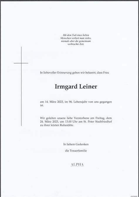 Irmgard Leiner Alpha Bestattungen Gmbh