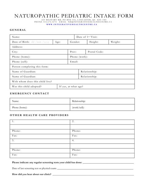 Physical Therapy Intake Form Template