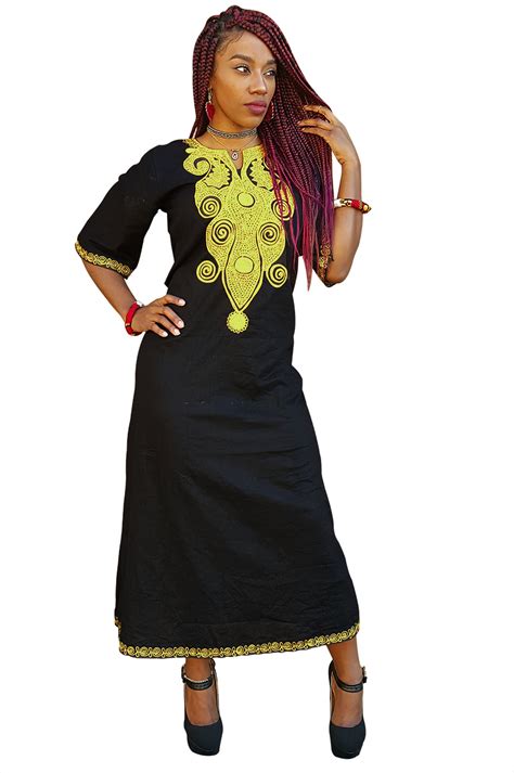 Traditional African Dashiki Dress With Gold Embroidery