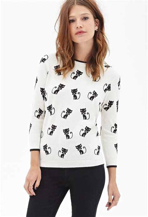 Lyst Forever 21 Siamese Cat Crew Neck Sweater In Natural
