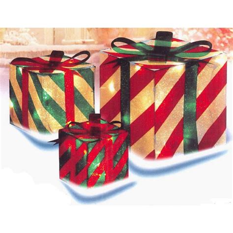 Northlight Set Of Red And Green Striped Gift Boxes Outdoor Christmas