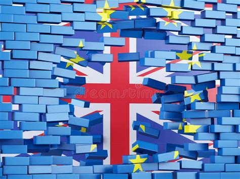 3d European Union Wall With Great Britain Flag Brexit Concept Stock
