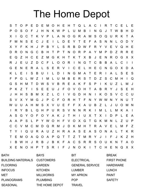 The Home Depot Word Search Wordmint