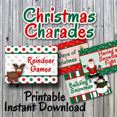 Christmas Charades Printable Pdf Party Game Printable Instant