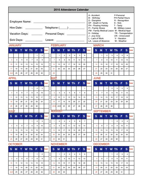 2020 Employee Attendance Calendar Record Template Free Calendar