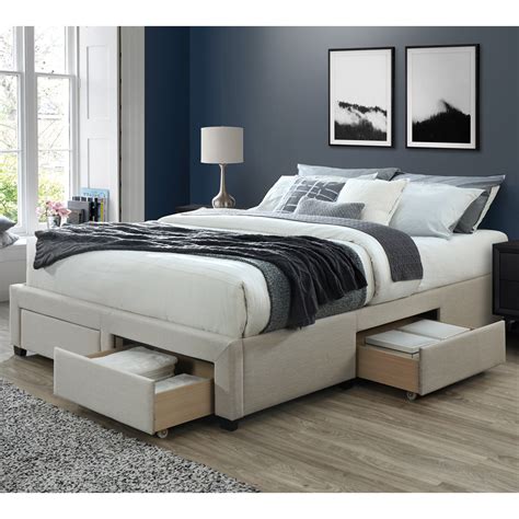 Queen Bed Frames With Storage Drawers Drystan Queen Bookcase Bed With