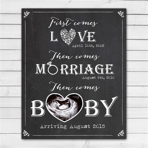 pregnancy announcement card chalkboard pregnancy reveal card first comes love then comes