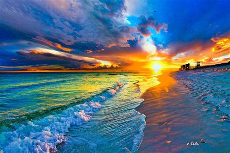 Pensacola Florida Beach Waves Sun Burst Shoreline By Eszra Tanner