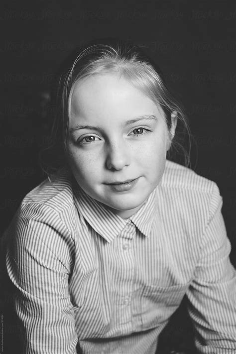 View Black And White Portrait Of A Tween Girl By Stocksy Contributor