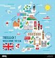 schöne Großbritannien-Reise-Karte mit Sehenswürdigkeiten Stock ...