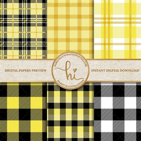 Yellow Buffalo Plaid Digital Paper Buffalo Check Design Etsy