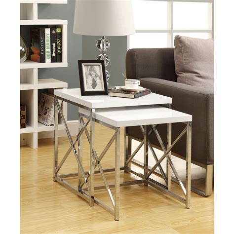 Glossy White Chrome Metal 2 Piece Nesting Table Set 14344367