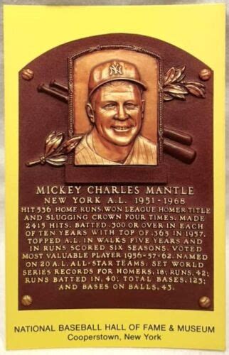 Mickey Mantle Baseball Hall Of Fame Cooperstown Postcard Circa 1988 Ebay