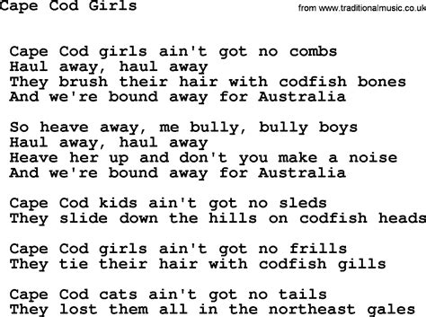 Cape Cod Girls Sea Song Or Shantie Lyrics
