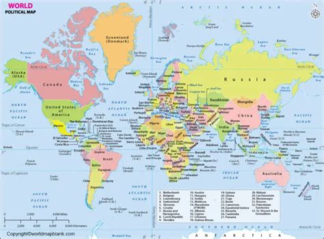Labeled Map Of The World With Continents And Countries Free