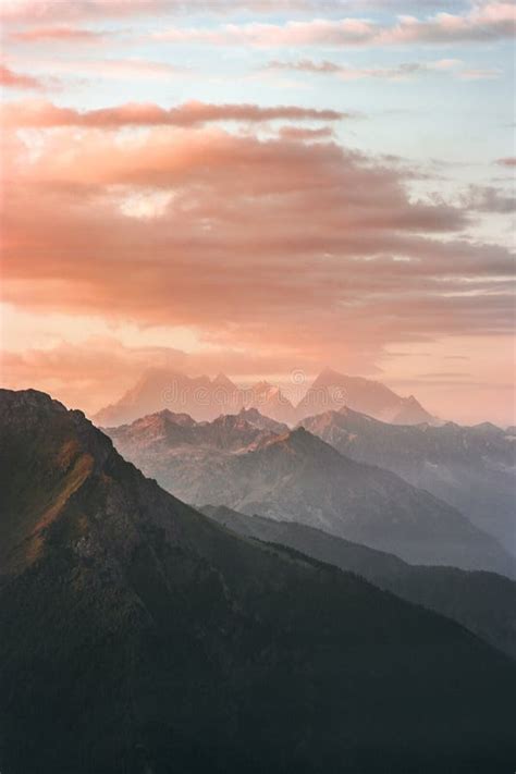 Landscape Sunset Mountains Peaks And Clouds Stock Photo Image Of