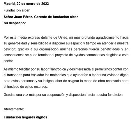 Carta De Agradecimiento Por DonaciÓn Formato Modelo Etc