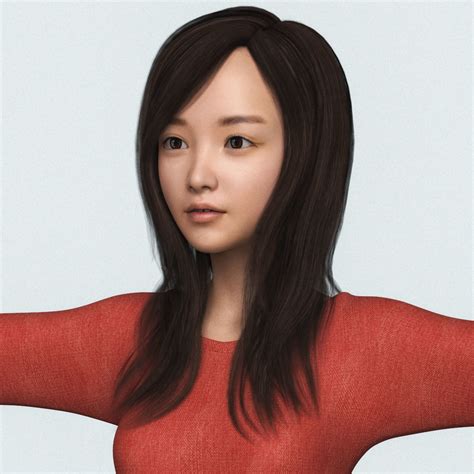 3d realistic beautiful japanese cute girl with cloth