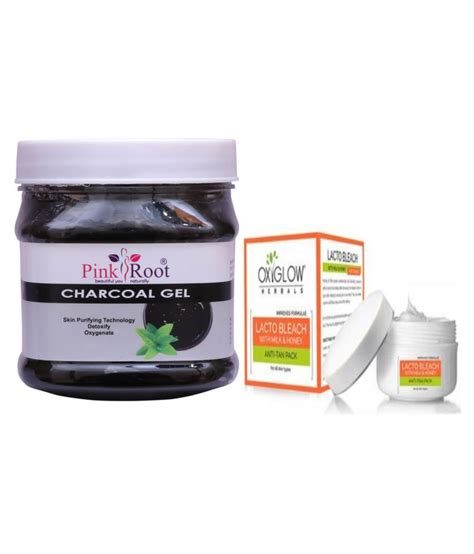 Pink Root Charcoal Gel 500gm With Oxyglow Lacto Bleach Day Cream 50 Gm