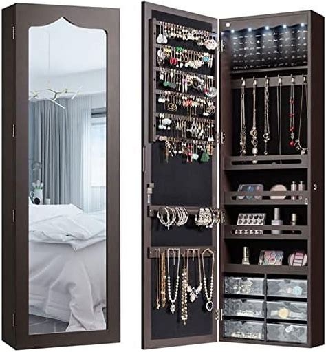 Llbiulife 5 Leds Mirror Jewelry Armoire Wall Door Mounted Lockable