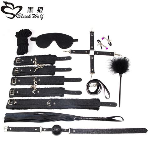 10 Parts Lot New Leather Bdsm Bondage Handcuff Set Erotic Sex Toys