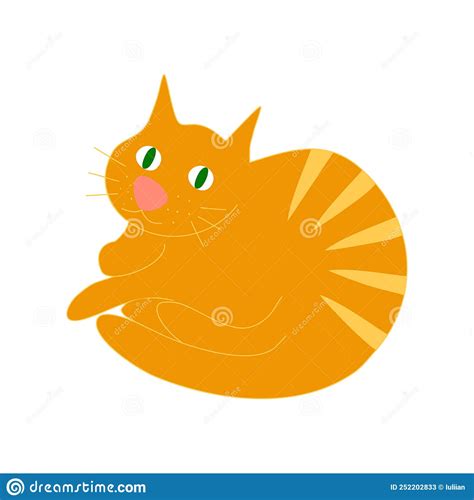 Cartoon Red Cat Lies Curled Up Flat Vector Illustration Stock Vector