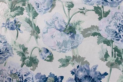Vintage Blue Floral Chintz Fabric Blue Flower Print Cotton Etsy