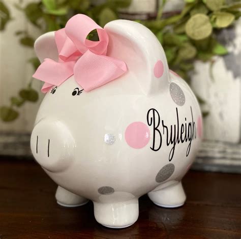 Personalized Piggy Banks For Girls Large Personalized Pink Etsy
