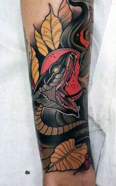 Every tattoo or 'flash' is a personal statement but there are certain common meanings. 40 Neo Traditional Snake Tattoo Ideas For Men - Serpent Designs