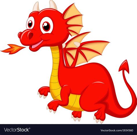 Cute Red Dragon Cartoon Royalty Free Vector Image Cute Dragon Drawing
