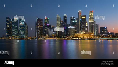 This Singapore Night Skyline Was Taken From The Marina Bay Stock Photo