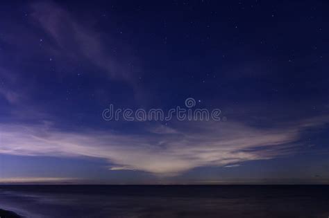 Starry Night Sky Over Calm Sea Beach Stock Image Image Of Outdoor
