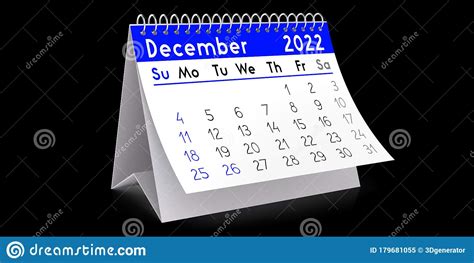 December 2022 Table Calendar 3d Illustration Stock Illustration