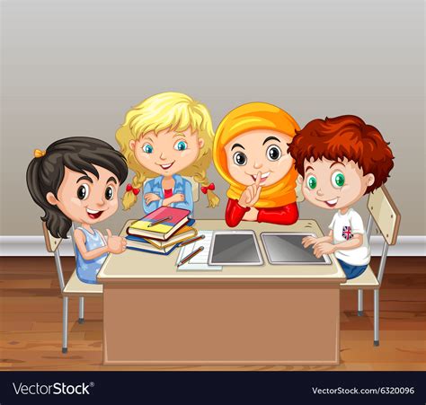 Children Working In Group In Classroom Royalty Free Vector