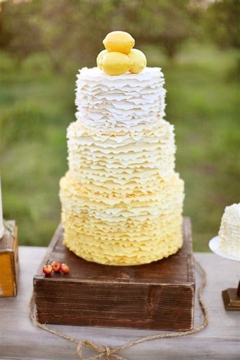 Amazing Yellow Ombre Ruffle Wedding Cake With Lemons Ruffle Wedding