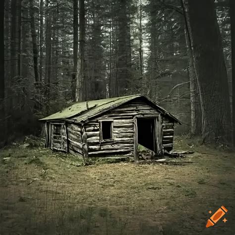 Retro Abandoned Cabin In The Midnight Forest On Craiyon