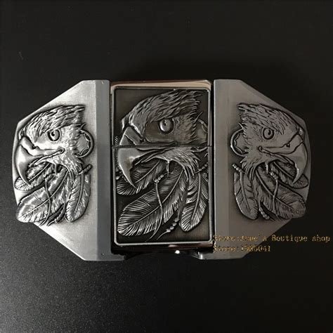 New Style Mens Luxury Metal Belt Buckle Silver Eagle Feathers Lighter