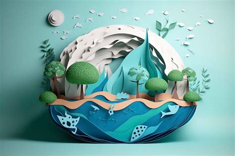 Premium AI Image Paper Art Ecology And World Water Day Saving Water And World Environment Day