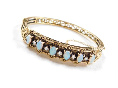 Vintage Opal And Diamond Bangle Bracelet 14k Gold From Arnoldjewelers On