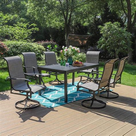 Phi Villa Black 7 Piece Metal Outdoor Patio Dining Set With Extendable