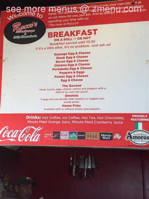 Menu At Rocco S Italian Sausage And Cheese Steaks Restaurant Philadelphia S Delaware Ave
