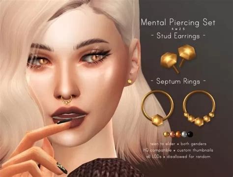 4w25 Mental Piercing Set Sims 4 Sims Piercing
