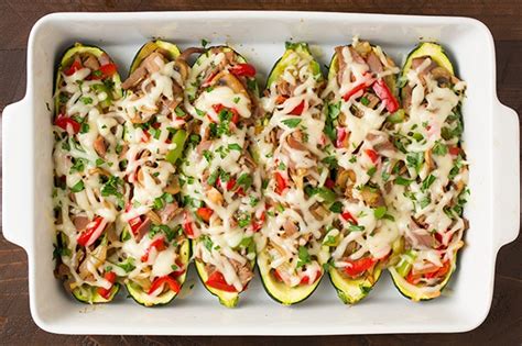 Looking for stuffed zucchini recipes? Philly Cheese Steak Zucchini Boats - Cooking Classy