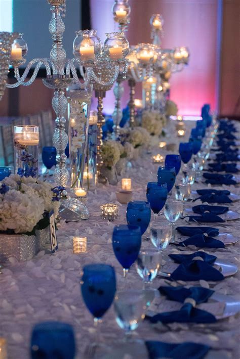 20 Royal Blue And Silver Table Setting