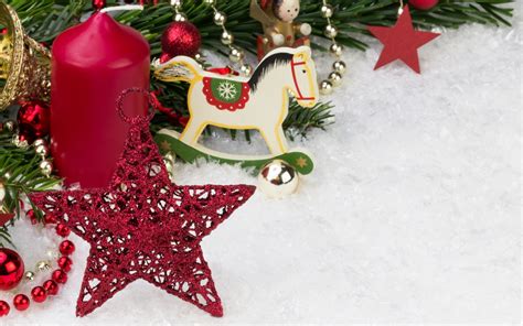 New Year Snow Horse Decorations Stars Candles Christmas