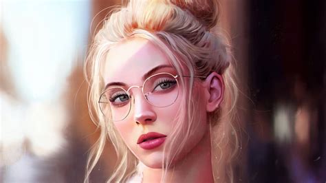 Image Blonde Girl Hairdo Face Female Fantasy Eyeglasses 1920x1080