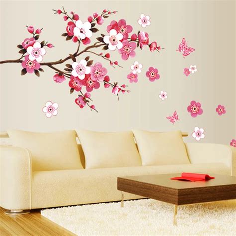 Wholesale Beautiful Sakura Wall Stickers Living Bedroom Decorations 739